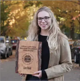  ?? PHOTO COURTESY OF GRACE NOVAK ?? Grace Novak, 21, of Royal Oak, recently got a scholarshi­p from Officer Collin Rose Memorial Foundation to help her reach her goal of becoming a police officer.