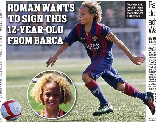  ??  ?? Wonderkid: Xavi Simons in action for Barcelona’s Under 12s