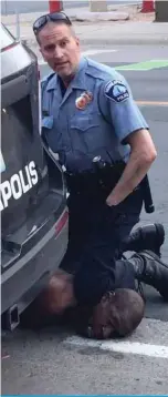  ??  ?? MINNEAPOLI­S: This still image taken from a May 25, 2020 video via Facebook shows a police officer arresting George Floyd. — AFP