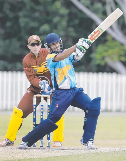  ??  ?? Cameron Francis hits out for the Dolphins during yesterday’s tie. And Matt Kuhnemann (inset) gets funky. Pictures: GLENN HAMPSON