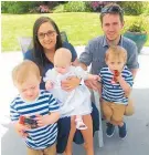  ??  ?? The Thomas family and the window where Daniel jumped to safety with baby daughter Addilynn.