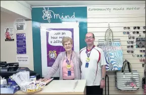  ??  ?? Mind charity shop in Hinckley is looking for new volunteers. Here is Ethel Farmer and David Newitt two volunteers who help out at the Castle Street store on a regular basis