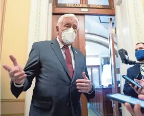  ?? GETTY IMAGES ?? House Majority Leader Steny Hoyer, D-Md., speaks at the Capitol on Monday. House Republican­s blocked efforts on a resolution that aims to use the 25th amendment to remove President Donald Trump from office.