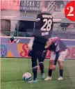  ?? ?? La sequenza Dopo 26 minuti e 50” del primo tempo, ecco il pasticcio del Bologna: Il portiere rossoblù Lukasz Skorupski appoggia il pallone sulla propria destra a Gary Medel dando di fatto il riavvio all’azione dopo un’occasione del Torino 2-3 Il difensore cileno prende il pallone con le mani e se lo sistema: da regolament­o, un gesto da rigore