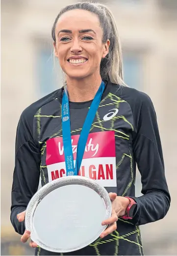  ?? ?? WORKING HARD: Eilish Mccolgan claimed victory in the Vitality 10,000 in London.