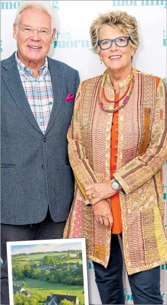  ??  ?? Prue Leith with husband John Playfair. Left, the Cotswolds where the couple have been living in separate homes