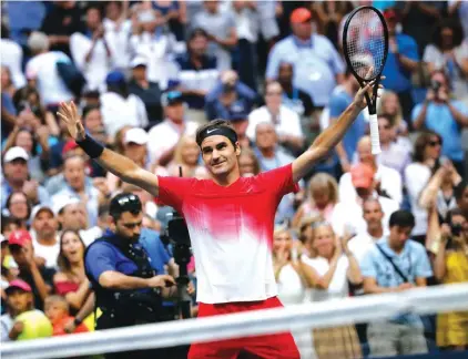  ??  ?? Roger Federer, of Switzerlan­d, reacts after defeating Mikhail Youzhny, of Russia Photo: AP