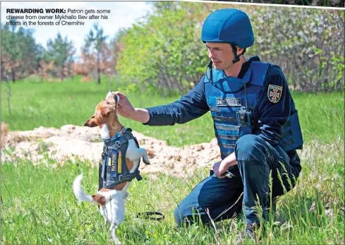  ?? ?? REWARDING WORK: Patron gets some cheese from owner Mykhailo Iliev after his efforts in the forests of Chernihiv