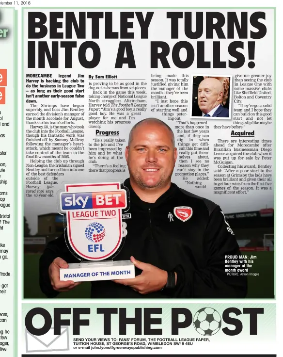  ?? PICTURE: Action Images ?? PROUD MAN: Jim Bentley with his manager of the month award