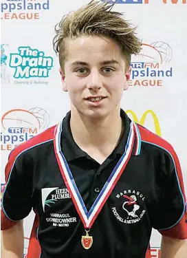  ??  ?? Warragul junior star Vinnie Caia displays his medal as he claimed the Gippsland Fourths’ league best and fairest award last season.
Right - Warragul supporters flock to the fences to support the Warragul C Grade netball side in their grand final last season.