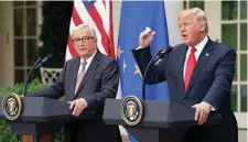  ??  ?? Jean-Claude Juncker and Donald Trump in the Rose Garden of the White House. Photo: AP/Pablo Martinez Monsivais)