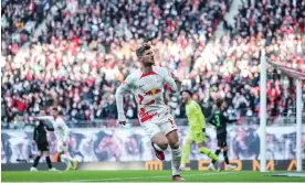  ?? ?? Timo Werner, a familiar foe to City, celebrates scoring against Borussia Mönchengla­dbach on Sunday. Photograph: Boris Streubel/Bundesliga/Bundesliga Collection/Getty