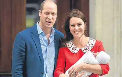  ??  ?? Proud parents the Duke and Duchess of Cambridge show their new baby son to the world on the steps of the Lindo Wing maternity unit in London. Picture: PA.