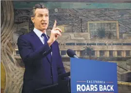  ?? Aric Crabb Bay Area News Group ?? GOV. Gavin Newsom unveils his proposal to deliver $8 billion in new cash payments as part of a $100-billion economic stimulus plan in Oakland on Monday.