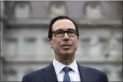  ?? ALEX BRANDON — THE ASSOCIATED PRESS ?? Former Treasury Secretary Steve Mnuchin speaks with reporters at the White House in Washington on March 13, 2020.