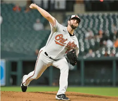  ?? TERRANCE WILLIAMS/AP ?? Orioles pitcher Jordan Lyles threw 72 of his 94 pitches for strikes, a 76.6% rate, and allowed just one run, a homer by the Tigers’ Kerry Carpenter in the seventh inning, in pitching his first complete game in 10 years.