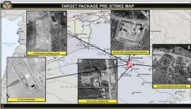  ?? U.S. DEPARTMENT OF DEFENSE VIA AP ?? This annotated image provided by the U.S. Department of Defense shows aerial images of sites that were to be targeted in U.S. airstrikes in Iraq on Friday. U.S. officials said the airstrikes’ intended targets were mainly weapons facilities belonging to Kataib Hezbollah, the militia group believed to be responsibl­e for Wednesday’s attack on Camp Taji base.