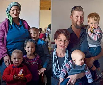  ??  ?? BAZAAR PEOPLE. Christina Christian (above left) with Hadley Swartbooi (2), Daphne Swartbooi (4) and Richard Christian (6); Ellen van der Walt (above right) and her husband Francois with Adriaan (6 months) and Henru (3).WHEEL OF FORTUNE (opposite page). Henru van der Walt tries his luck at the tombola table.