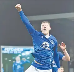  ??  ?? (FILES) This file photo taken on February 03, 2016 shows Everton’s English midfielder Ross Barkley celebratin­g scoring their second goal from the penalty spot during the English Premier League football match between Everton and Newcastle United at...