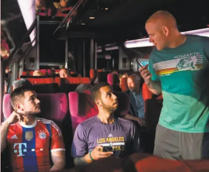  ?? Warner Bros. ?? Alek Skarlatos (left) Anthony Sadler and Spencer Stone play themselves in “The 15:17 to Paris.”