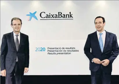  ?? CAIXABANK / EP ?? Jordi Gual, presidente de Caixabank, y Gonzalo Gortázar, consejero delegado