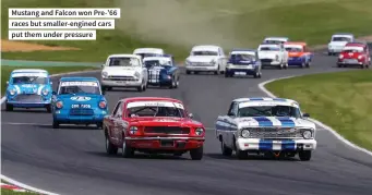  ?? ?? Mustang and Falcon won Pre-’66 races but smaller-engined cars put them under pressure