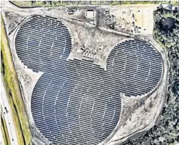  ?? NEARMAPS ?? Disney has pushed for more solar farms in recent years, including this Mickey-shaped solar panel farm near Epcot. This 2016 project was between Walt Disney World and Duke Energy.