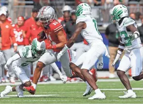 ?? JAY LAPRETE/AP ?? Ohio State wide receiver Jaxon Smith-njigba led the Buckeyes with 145 yards and two touchdowns on seven catches against Oregon.