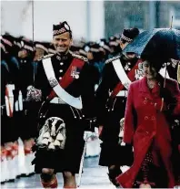  ??  ?? Guard of honour Queen has been Colonel-in-Chief of the Argyll and Sutherland Highlander­s for seven decades Mane man Welcome Lord Lieutenant, Lt-Col James Stirling, and the then Provost Tommy Brookes greet the Queen and the Duke of Edinburgh at Stirling...