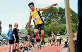  ?? PHOTO: JO MURRAY ?? Scots College’s Roderick Solo jumps on the way to winning the junior boys long jump at the secondary schools nationals over the weekend.