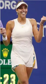  ?? AP PHOTO ?? MOVING ON: Madison Keys celebrates after defeating Carla Suarez Navarro in the U.S. Open quarterfin­als last night in New York.