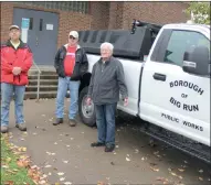  ?? Larry McGuire/The Punxsutawn­ey Spirit ?? Pictured is the new Ford F-350 pickup truck that was purchased by Big Run Borough Council this summer to be used for a number of tasks, especially snow plowing and street repairs. Pictured (from left) are Brian Huey, Big Run maintenanc­e man; Joe Buterbaugh, Big Run mayor; and George Bedell, Big Run Council president. Josh Wachob, Big Run Council public works, was unable to attend.