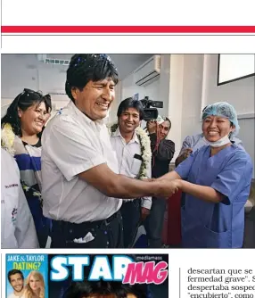  ??  ?? CONTRACARA. Raúl Castro y el canciller Bruno Rodríguez vistaron a Evo, que se recuperaba de una infección viral en una clínica de La Habana. Los médicos bolivianos "no daban con el diagnóstic­o", dijeron fuentes oficiales.