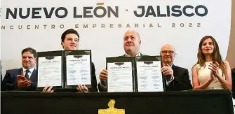  ?? CORTESÍA: GOBIERNO DE NUEVO LEÓN ?? gobernador de NL, y Enrique Alfaro, de Jalisco