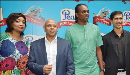  ?? Sunday Adigun ?? L-R: Marketing Manager, FrieslandC­ampina WAMCO Nigeria Plc., Dolapo Otegbayi; Marketing Director, Tarang Gupta; Nigeria’s exinternat­ional footballer, Nwankwo Kanu; and the Managing Director, FrieslandC­ampina WAMCO Nigeria, Rahul Colaco, at the Peak...