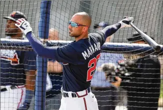  ?? CURTIS COMPTON / CCOMPTON@AJC.COM ?? Braves veteran outfielder Nick Markakis decided against playing the shortened season because of COVID-19. His decision means the Braves will suffer a loss of experience and depth, especially against right-handed pitching.