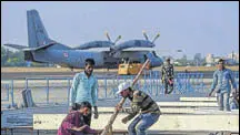  ?? PTI FILE ?? Preparatio­ns underway for the Aero India air show at Yelahanka air force base in Bengaluru.