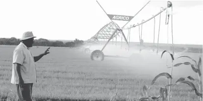  ??  ?? Centre pivot irrigation at Arda Jotsholo. This is one of the programmes the Government has come up with aimed at supporting farmers to improve production