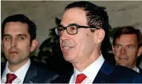  ?? — AP ?? uS treasury Secretary Steven mnuchin speaks to the media upon his arrival at a hotel in beijing.