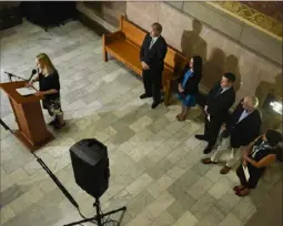  ?? Jack Myer/Post-Gazette ?? Allegheny County Health Director Erin Dalton speaks about the Emergency Rental Assistance Program at the Allegheny County Courthouse on July 29.