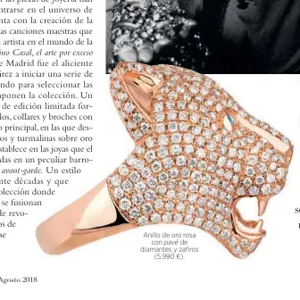  ??  ?? Anillo de oro rosa con pavé de diamantes y zafros (5.990 €).