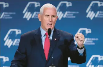  ?? JOHN LOCHER/AP ?? Former Vice President Mike Pence, seen Nov. 18, 2022, in Las Vegas, won’t endorse his former running mate.