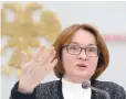  ?? — AFP ?? Russia’s Central Bank Chief Elvira Nabiullina gives a press conference in Moscow.