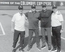  ?? WALTER VILLA Miami Herald Writer ?? From left, new White Sox coaches Eddie Rodriguez, Jose Castro, Pedro Grifol and Mike Tosar pose at Columbus, the alma mater of Grifol and Tosar. All four are from Miami.