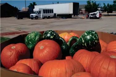  ?? Boxes of pumpkins are unloaded on Monday at Southern Hills Christian Church (Disciples of Christ), 3207 S Blvd. in Edmond, for the church's annual pumpkin patch fund raiser. DOUG HOKE/THE OKLAHOMAN ??