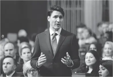  ?? SEAN KILPATRICK / THE CANADIAN PRESS ?? Prime Minister Justin Trudeau rises during question period in the House of Commons in Ottawa on Tuesday.