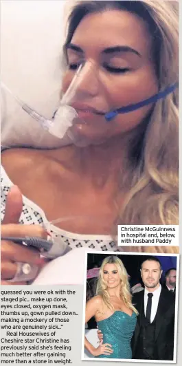  ??  ?? Christine McGuinness in hospital and, below, with husband Paddy