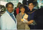  ?? COURTESY OF KAMALA HARRIS ?? Kamala Harris, right, after graduating from UC Hastings law school in 1989, is pictured with her mother, Shyamala Gopalan, center, and her first-grade teacher, Frances Wilson.