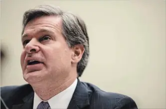  ?? ZACH GIBSON NEW YORK TIMES ?? FBI Director Christophe­r Wray testifies before the House Judiciary Committee in Washington, Dec. 7, 2017. He clashed with President Donald Trump over a memo that alleges the FBI abused their authority in 2016.