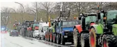  ?? FOTO: DIETER ACKERMANN ?? Aus Belgien, Frankreich, Luxemburg und Deutschlan­d kamen Jungbauern mit ihren Traktoren zur Demo in Schengen.